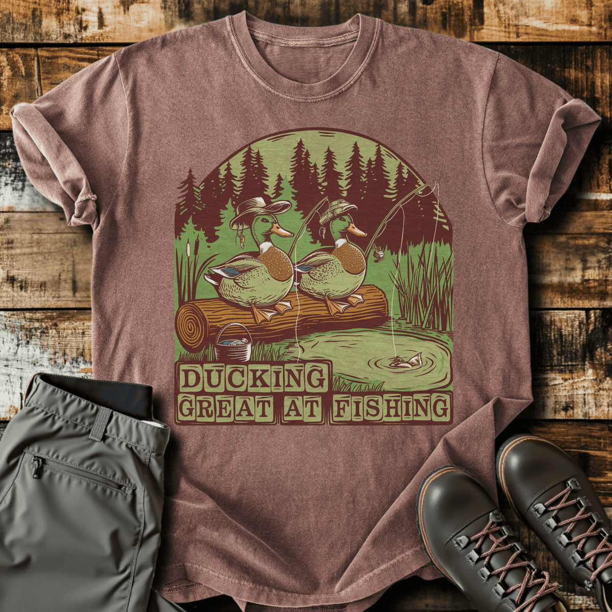 Ducking Fishing T-Shirt - Funny Hiking Graphic Tee - Gift for Hikers - Unisex