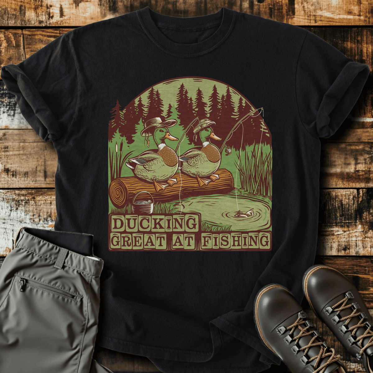 Ducking Fishing T-Shirt - Funny Hiking Graphic Tee - Gift for Hikers - Unisex