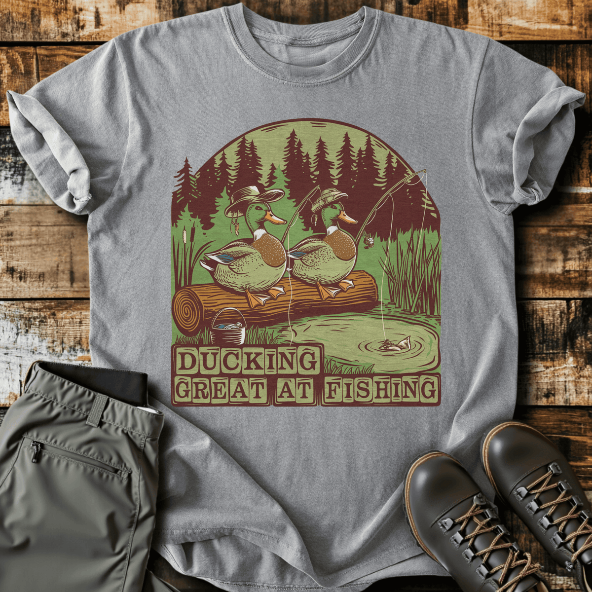 Ducking Fishing T-Shirt - Funny Hiking Graphic Tee - Gift for Hikers - Unisex