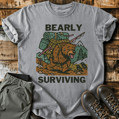 Bearly Surviving T-Shirt - Funny Hiking Graphic Tee - Gift for Hikers - Unisex