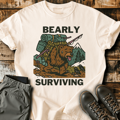 Bearly Surviving T-Shirt - Funny Hiking Graphic Tee - Gift for Hikers - Unisex