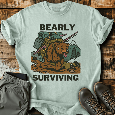 Bearly Surviving T-Shirt - Funny Hiking Graphic Tee - Gift for Hikers - Unisex