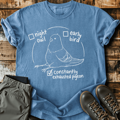 Exhausted Pigeon T-Shirt - Funny Hiking Graphic Tee - Gift for Hikers - Unisex
