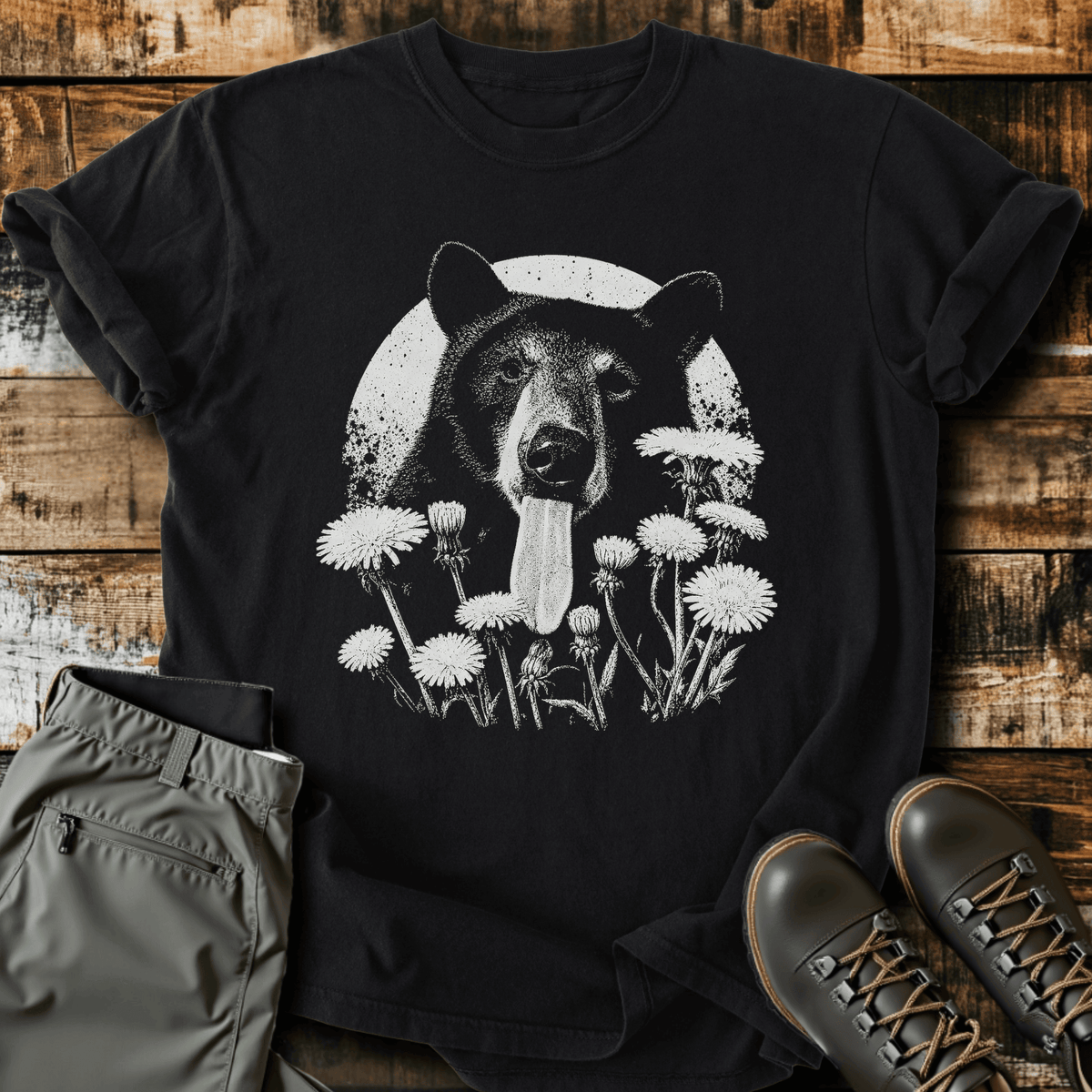 Dandelion Bear T-Shirt - Funny Hiking Graphic Tee - Gift for Hikers - Unisex