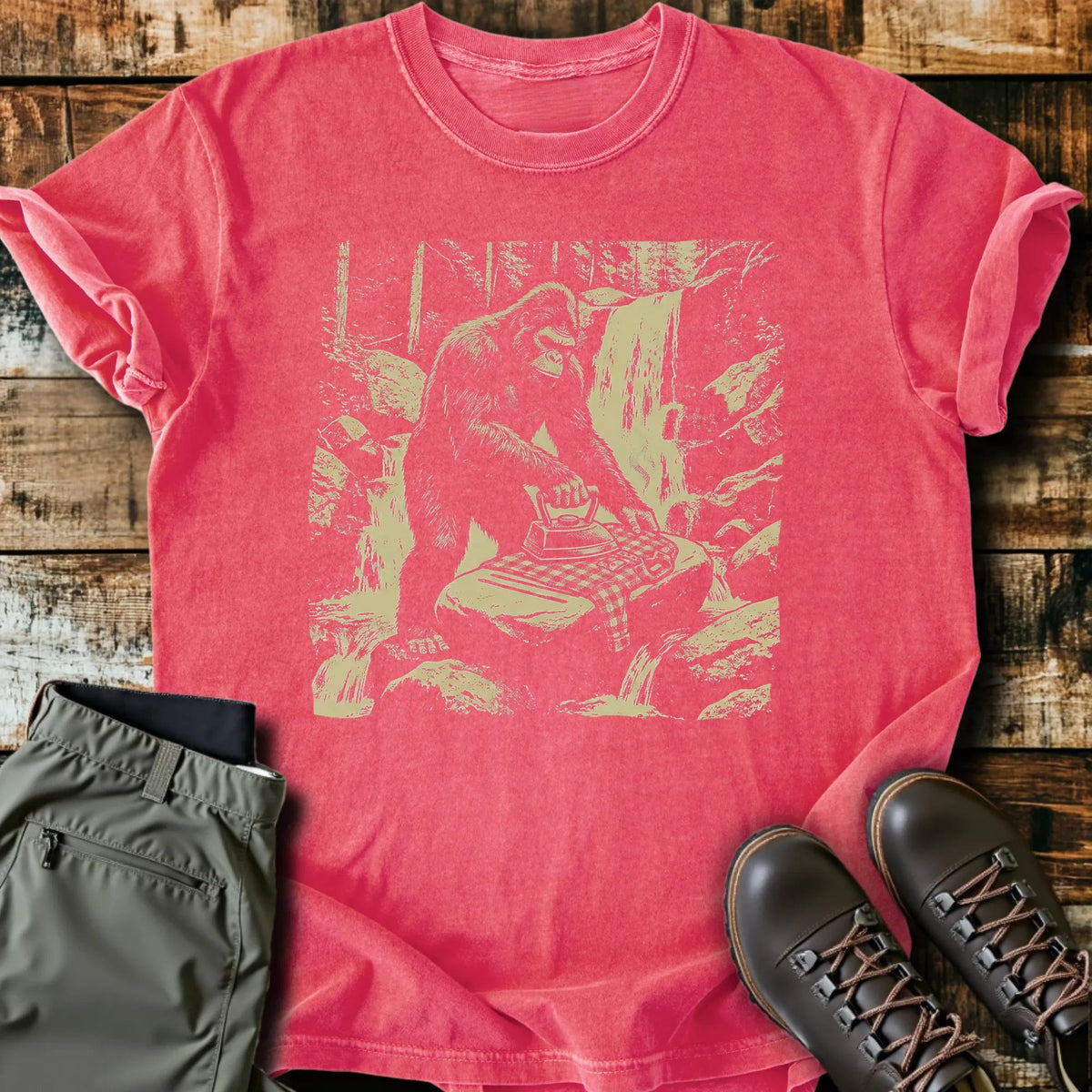 Bigfoot Ironing T-Shirt - Funny Hiking Graphic Tee - Gift for Hikers - Unisex