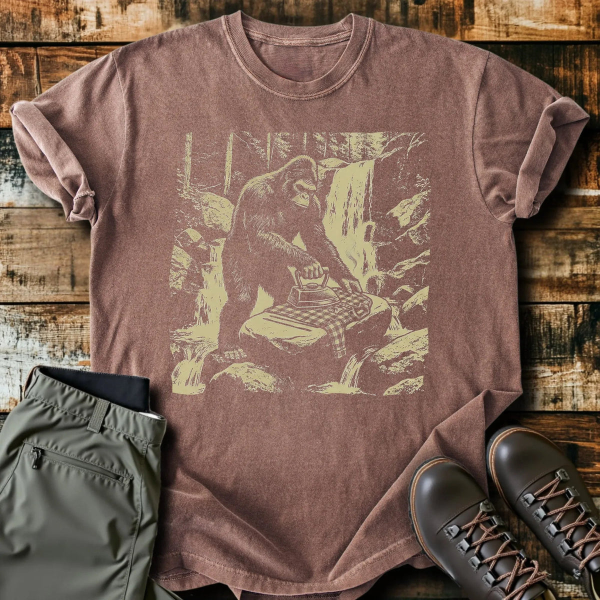 Bigfoot Ironing T-Shirt - Funny Hiking Graphic Tee - Gift for Hikers - Unisex