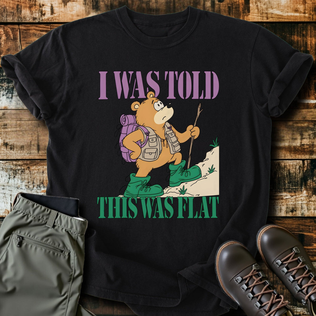 Flat Earth Bear T-Shirt Funny Hiking Shirt