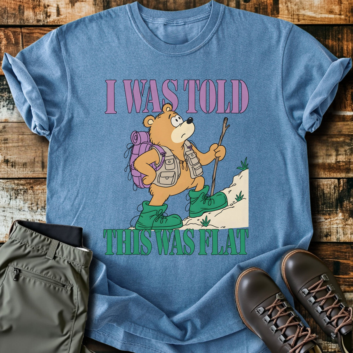 Flat Earth Bear T-Shirt Funny Hiking Shirt