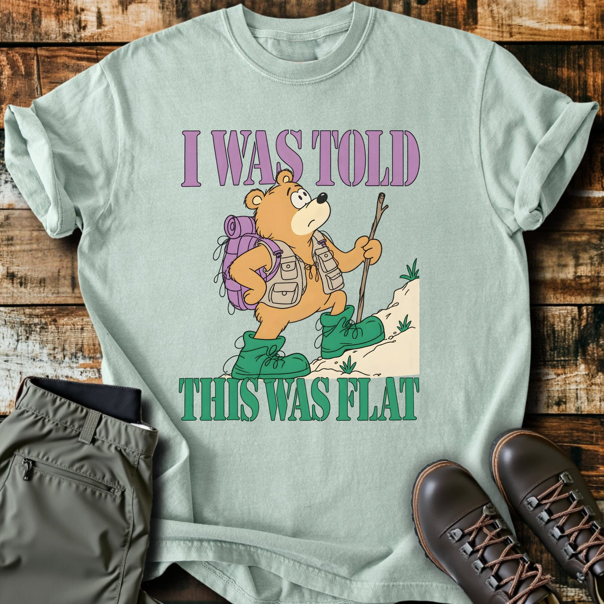 Flat Earth Bear T-Shirt Funny Hiking Shirt