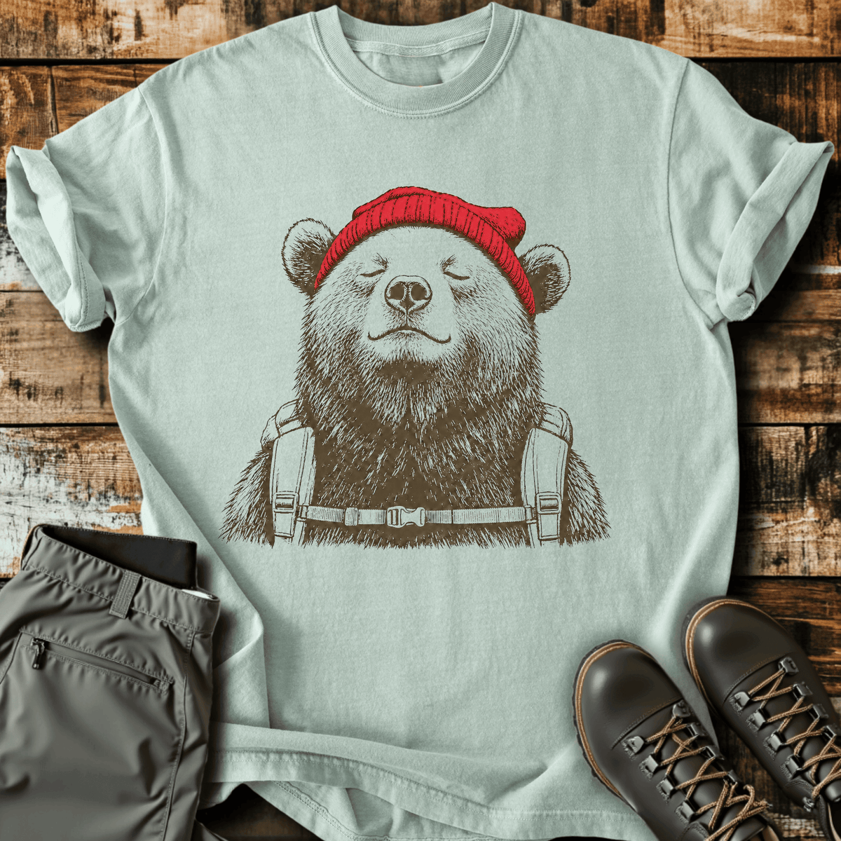 Beanie Bear T-Shirt - Funny Hiking Graphic Tee - Gift for Hikers - Unisex
