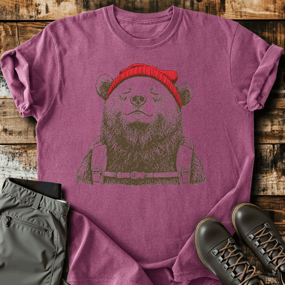 Beanie Bear T-Shirt - Funny Hiking Graphic Tee - Gift for Hikers - Unisex