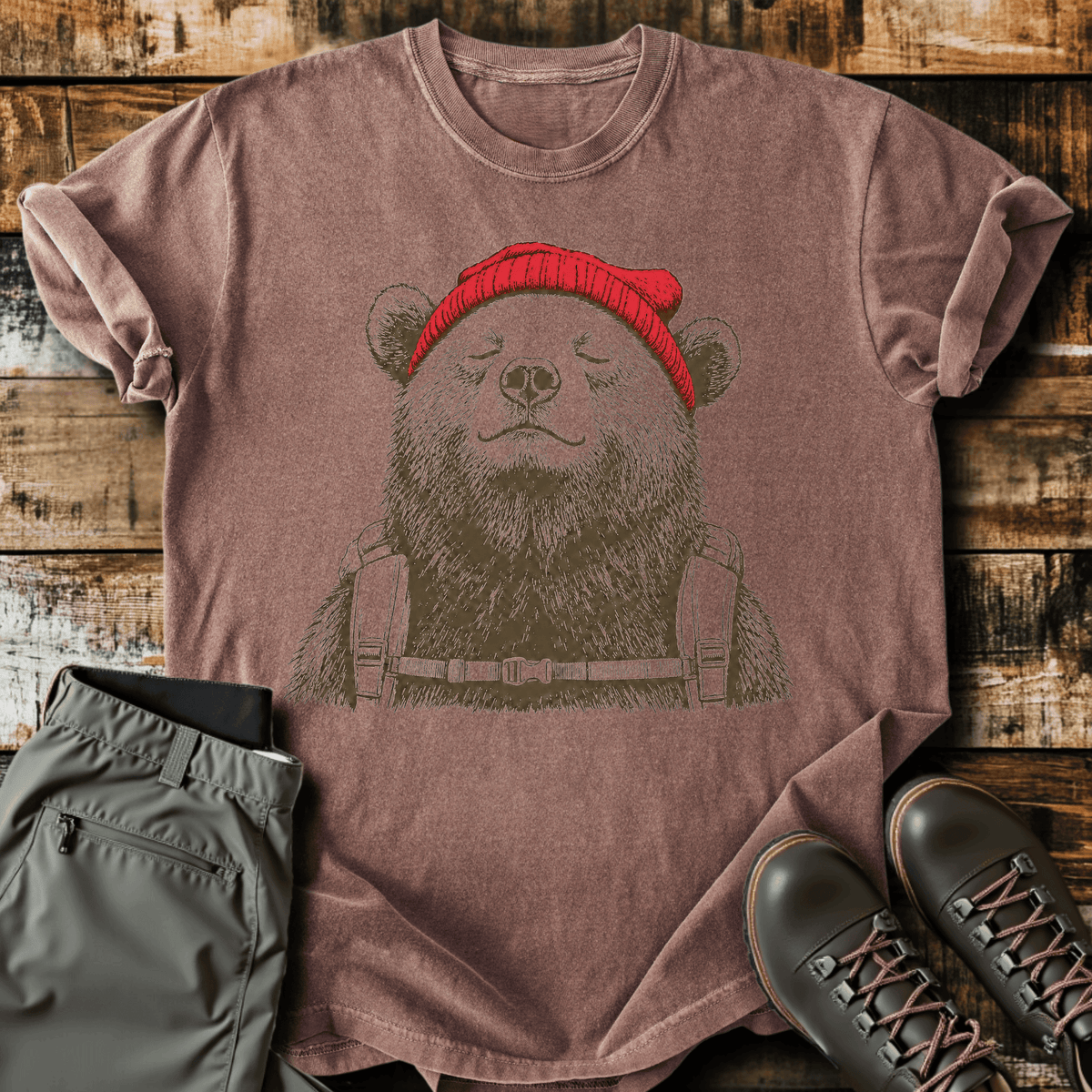 Beanie Bear T-Shirt - Funny Hiking Graphic Tee - Gift for Hikers - Unisex