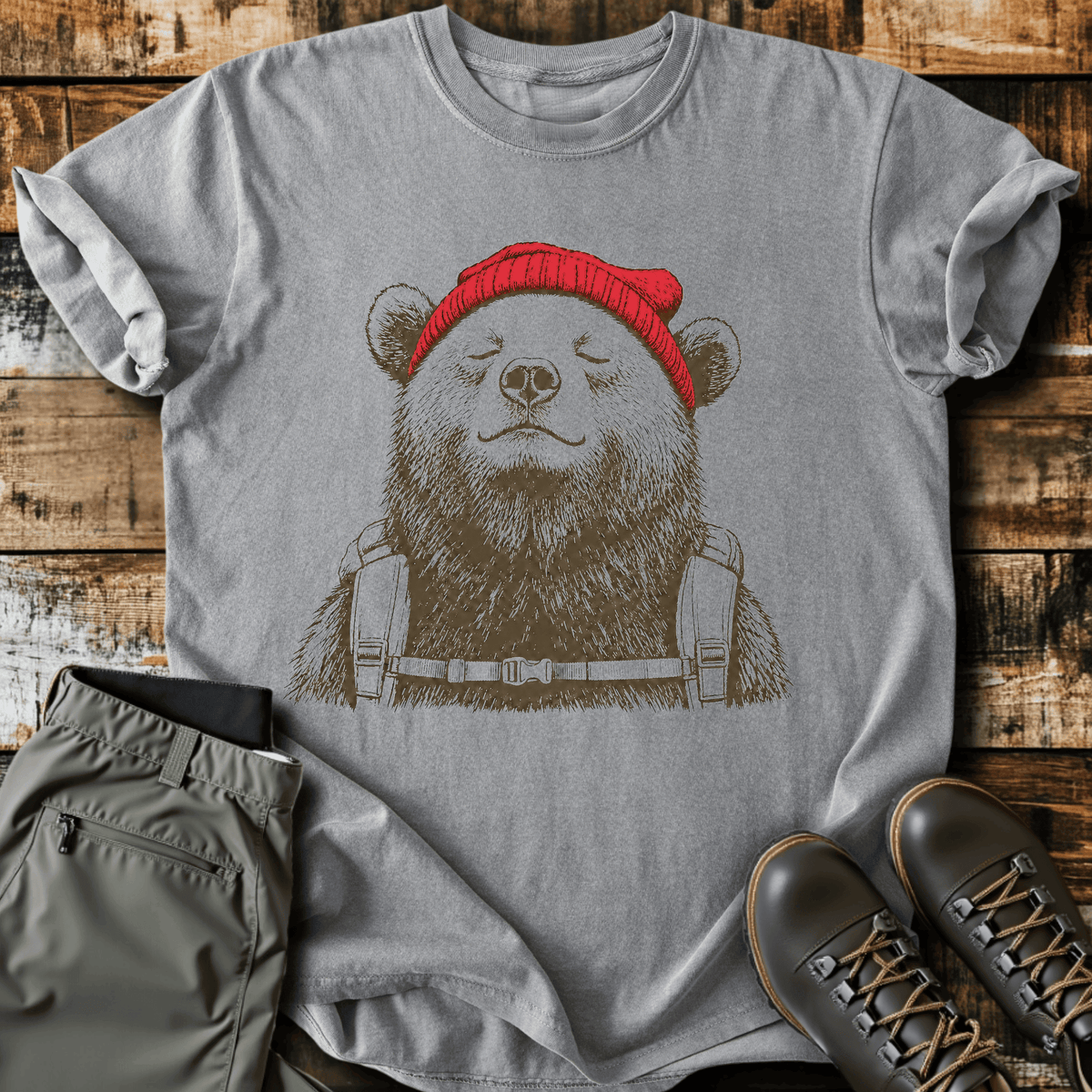 Beanie Bear T-Shirt - Funny Hiking Graphic Tee - Gift for Hikers - Unisex