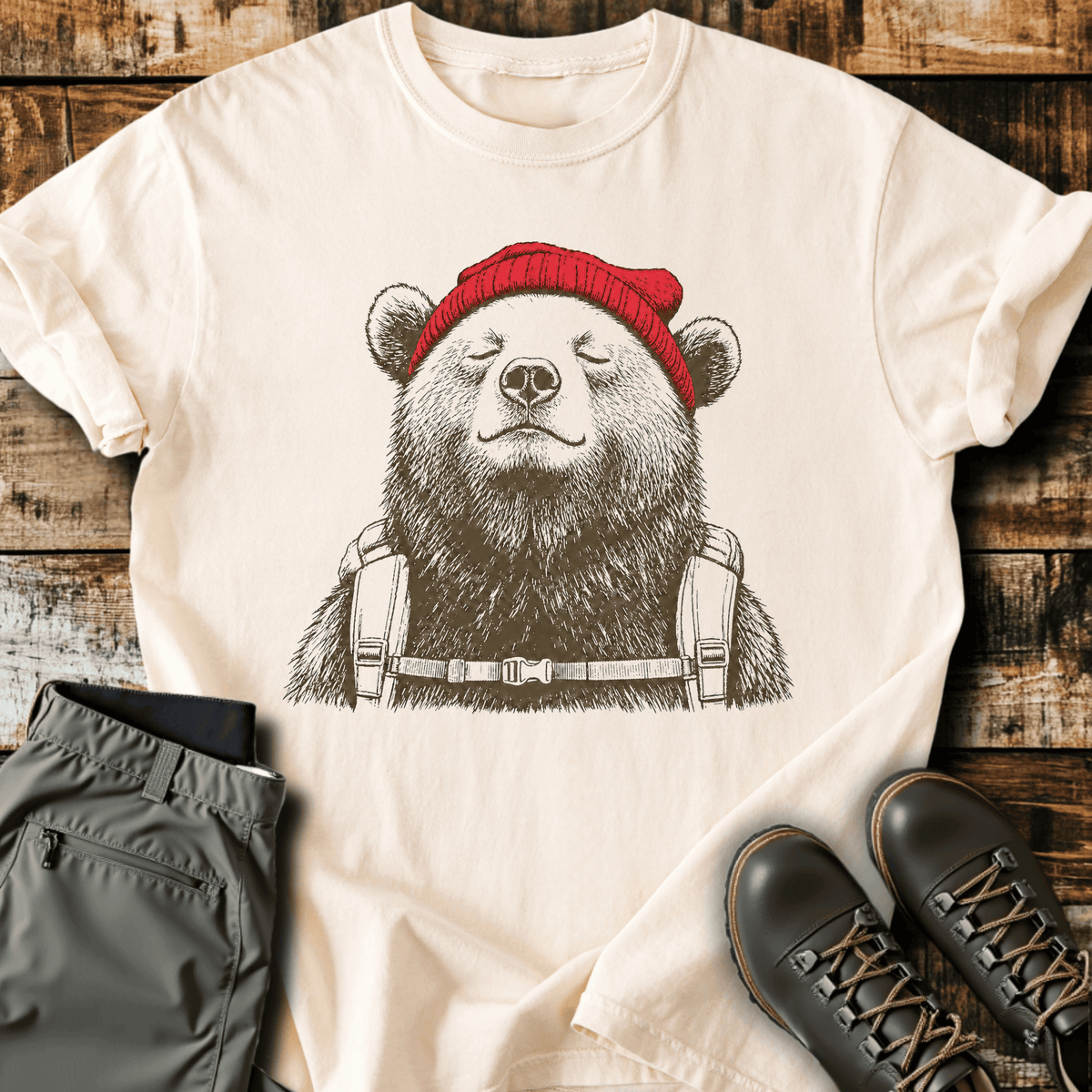 Beanie Bear T-Shirt - Funny Hiking Graphic Tee - Gift for Hikers - Unisex