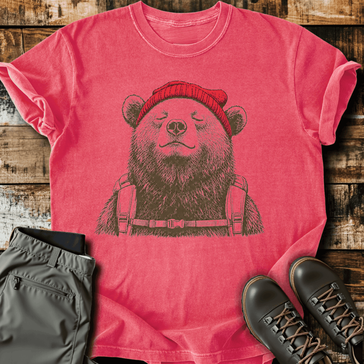 Beanie Bear T-Shirt - Funny Hiking Graphic Tee - Gift for Hikers - Unisex