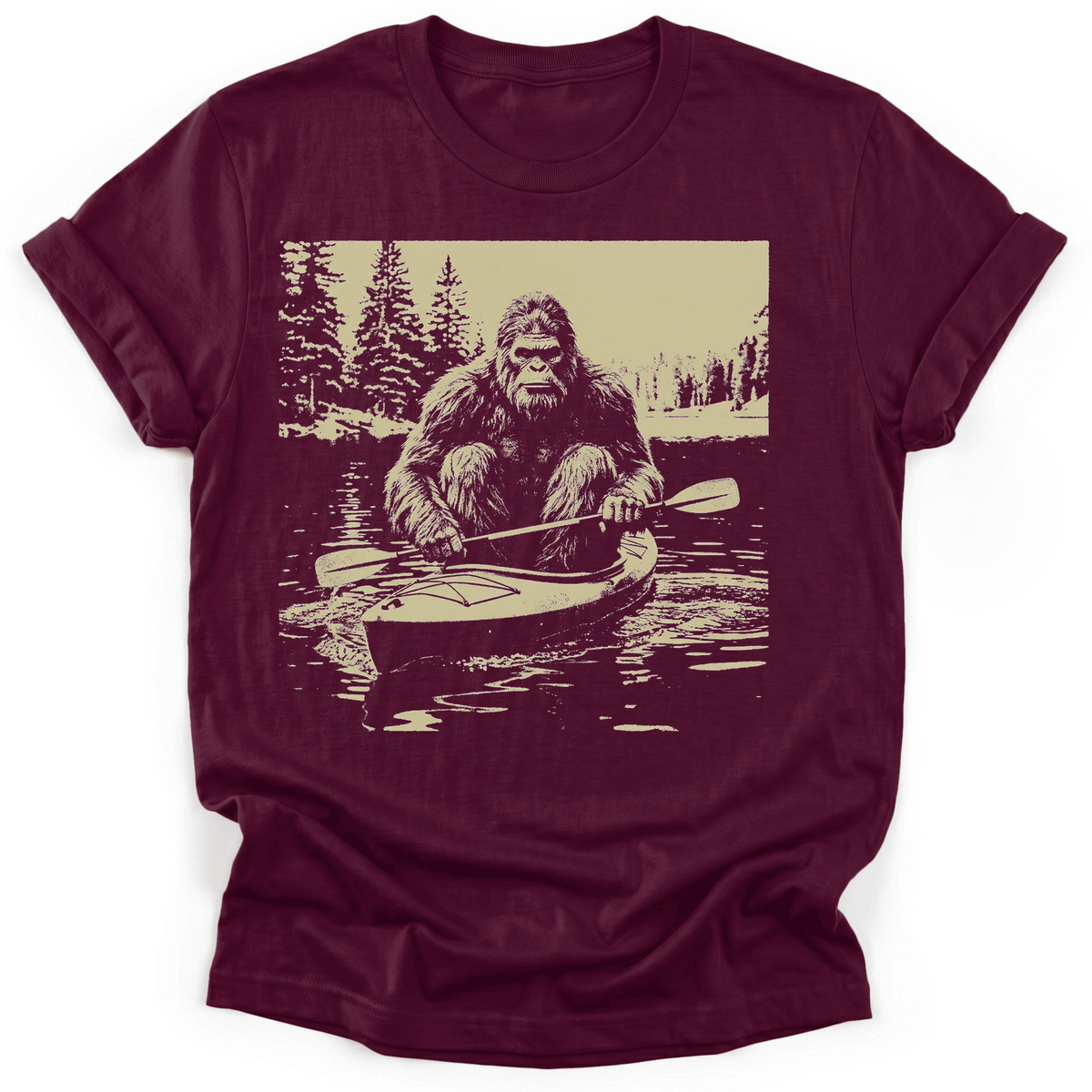Bigfoot Canoeing T-Shirt - Funny Hiking Graphic Tee - Gift for Hikers - Unisex