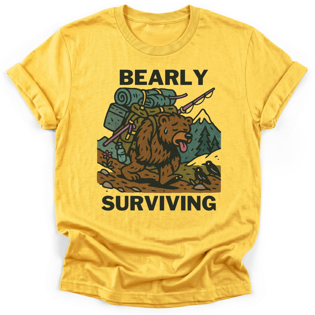Bearly Surviving T-Shirt - Funny Hiking Graphic Tee - Gift for Hikers - Unisex