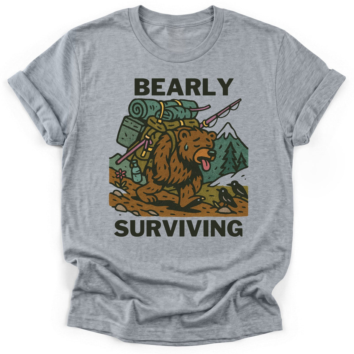 Bearly Surviving T-Shirt - Funny Hiking Graphic Tee - Gift for Hikers - Unisex