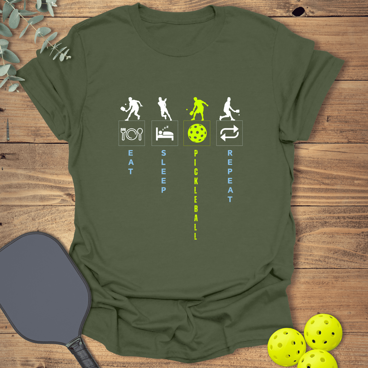 Eat Sleep Pickleball Repeat T-Shirt - Graphic Tee - Gift for Pickleball Players - Unisex