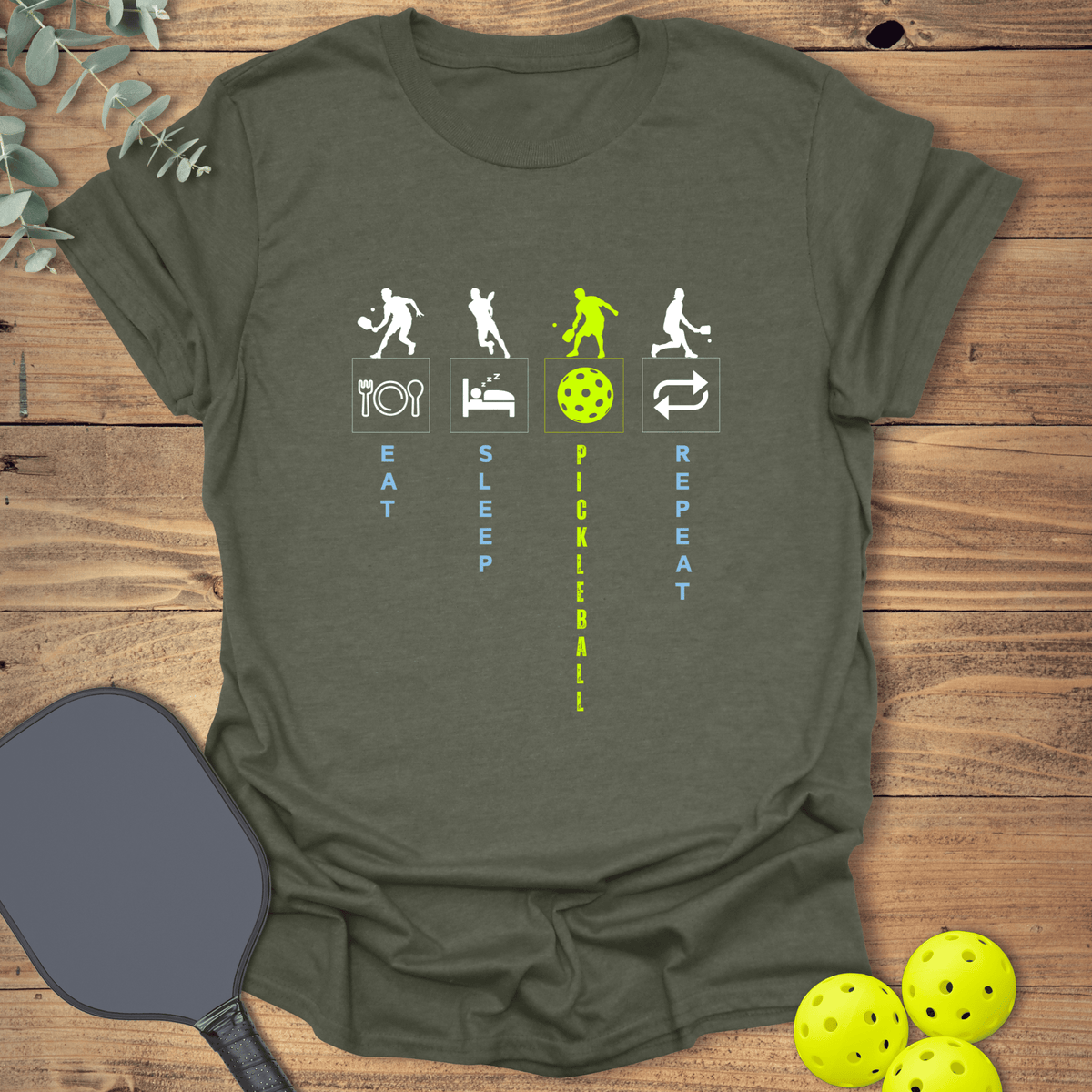 Eat Sleep Pickleball Repeat T-Shirt - Graphic Tee - Gift for Pickleball Players - Unisex
