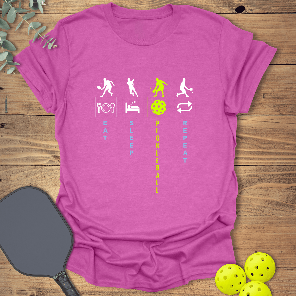 Eat Sleep Pickleball Repeat T-Shirt - Graphic Tee - Gift for Pickleball Players - Unisex