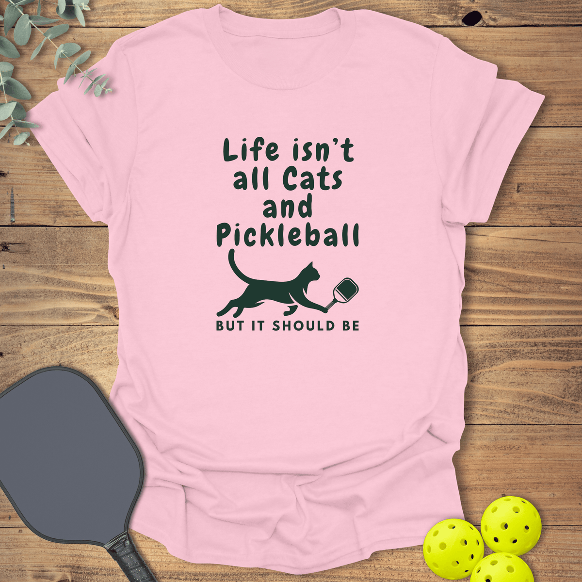 Cats and Pickleball T-Shirt - Graphic Tee - Gift for Pickleball Players - Unisex