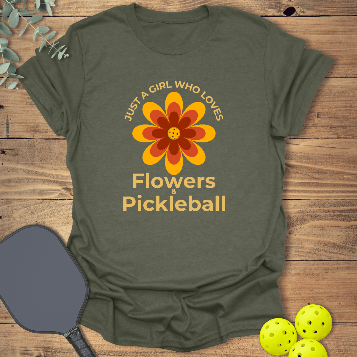 Flowers & Pickleball T-Shirt - Graphic Tee - Gift for Pickleball Players - Unisex