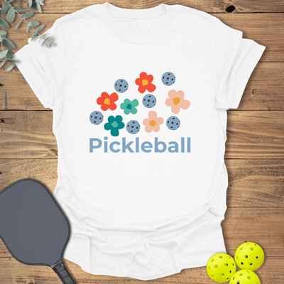 Retro Flowers Pickleball T-Shirt - Graphic Tee - Gift for Pickleball Players - Unisex