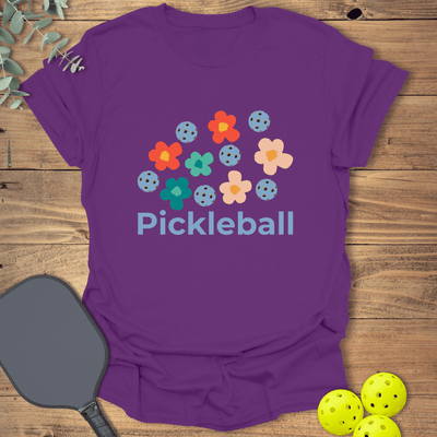 Retro Flowers Pickleball T-Shirt - Graphic Tee - Gift for Pickleball Players - Unisex