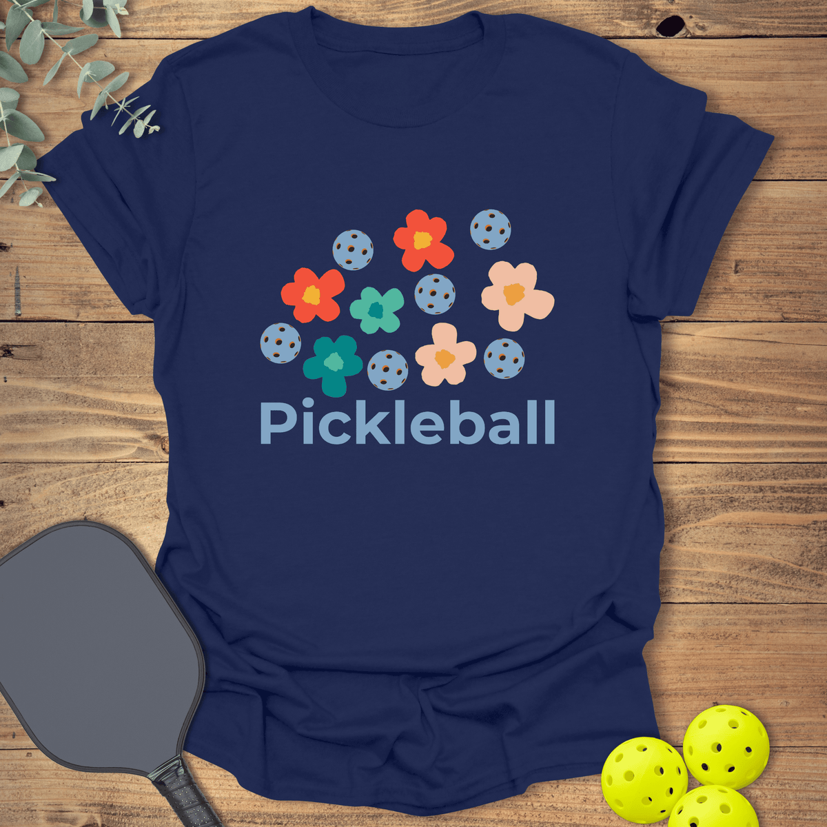 Retro Flowers Pickleball T-Shirt - Graphic Tee - Gift for Pickleball Players - Unisex