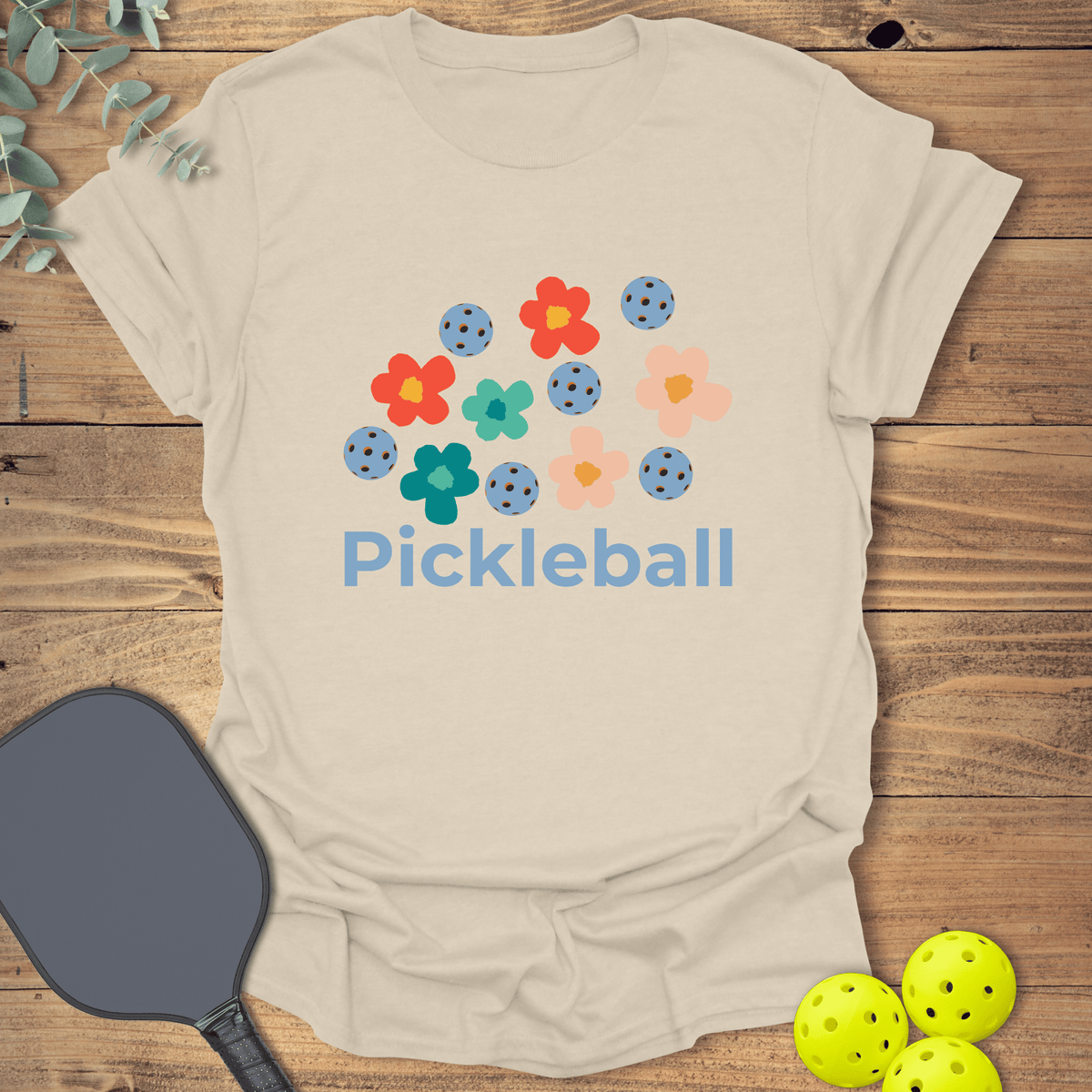 Retro Flowers Pickleball T-Shirt - Graphic Tee - Gift for Pickleball Players - Unisex