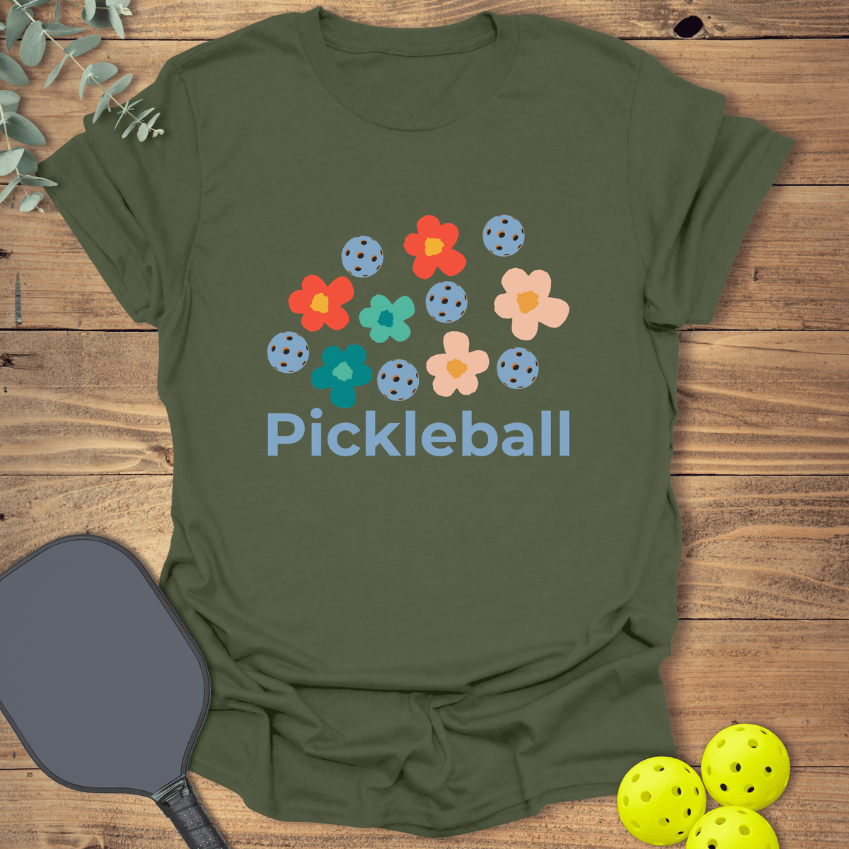 Retro Flowers Pickleball T-Shirt - Graphic Tee - Gift for Pickleball Players - Unisex