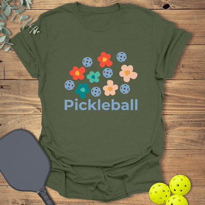 Retro Flowers Pickleball T-Shirt - Graphic Tee - Gift for Pickleball Players - Unisex