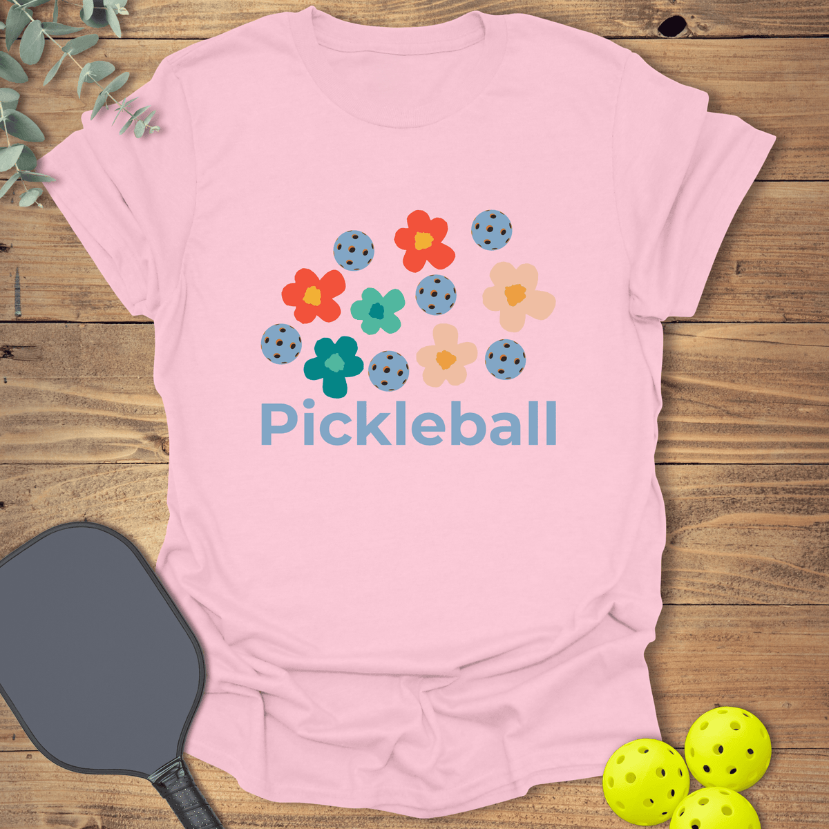 Retro Flowers Pickleball T-Shirt - Graphic Tee - Gift for Pickleball Players - Unisex