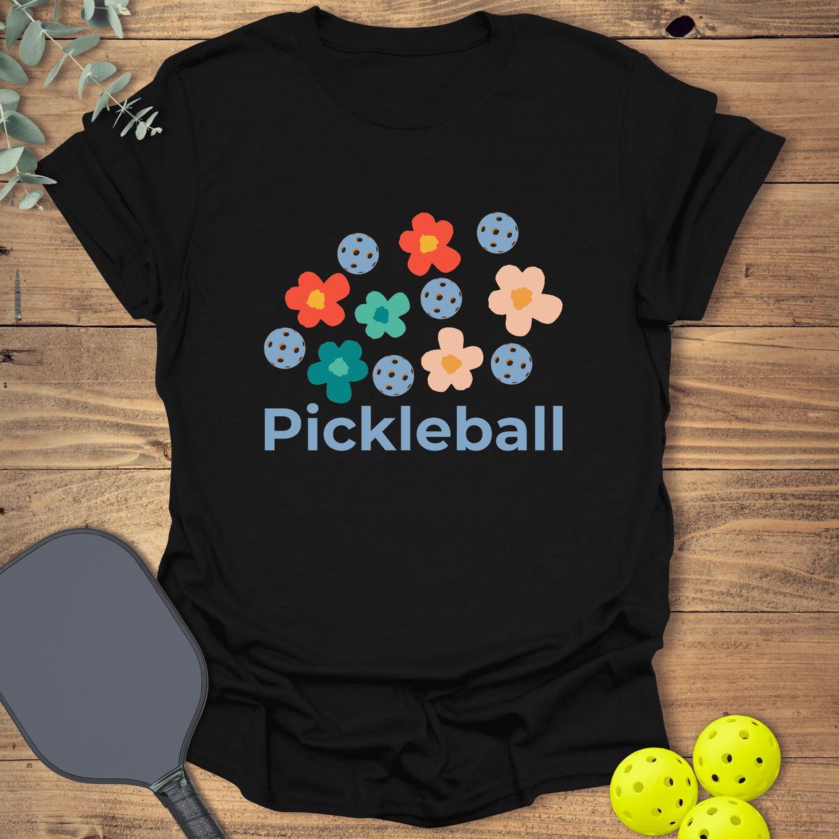 Retro Flowers Pickleball T-Shirt - Graphic Tee - Gift for Pickleball Players - Unisex