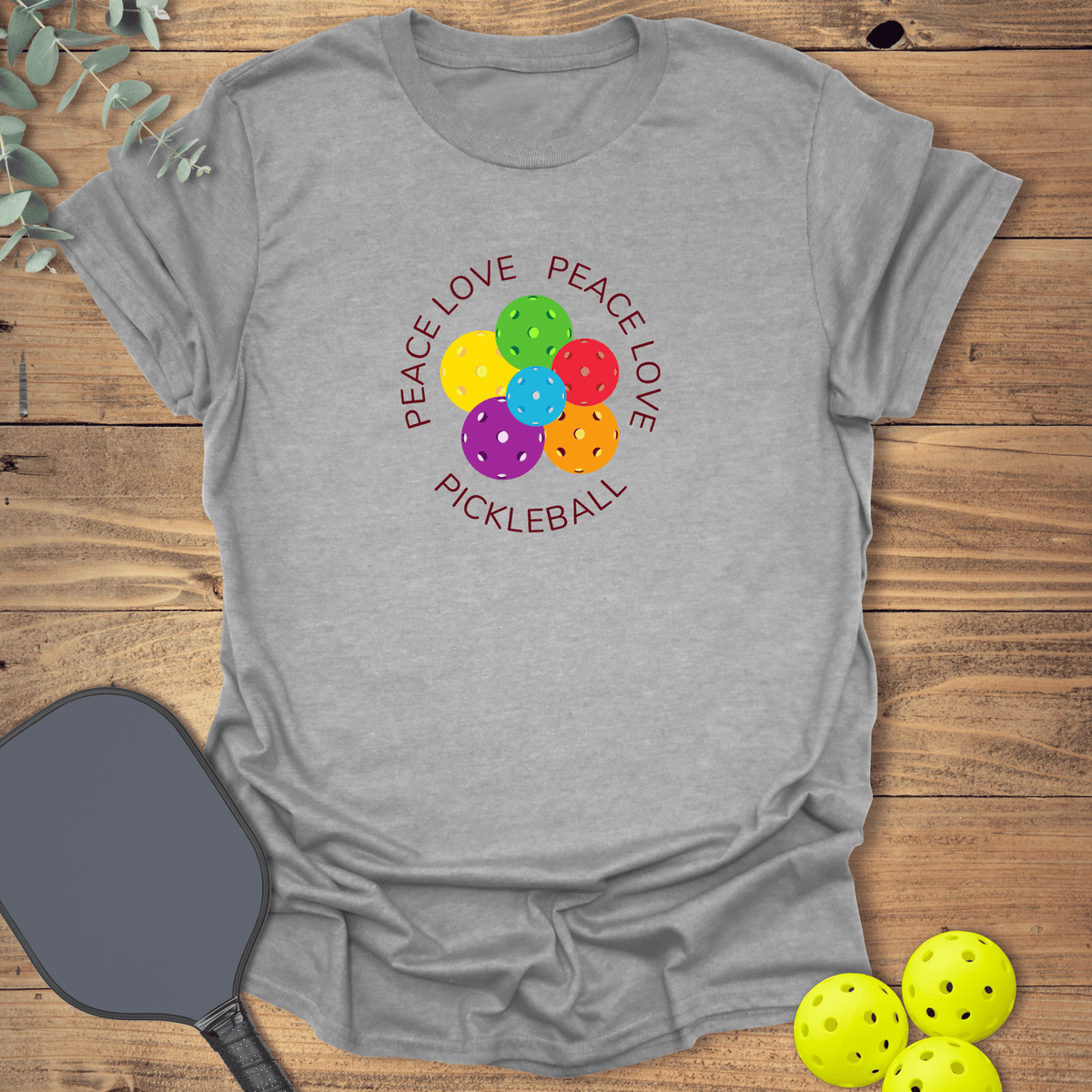 Peace Love Pickleball T-Shirt - Graphic Tee - Gift for Pickleball Players - Unisex
