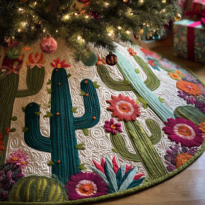 Desert Beauty Quilted Christmas Tree Skirt - Round Southwestern Christmas Tree Decoration - Holiday Home Decor