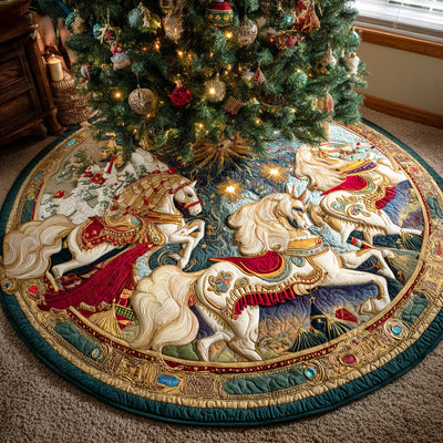 Holiday Meadow Ride Quilted Christmas Tree Skirt - Round Christmas Tree Decoration - Holiday Home Decor