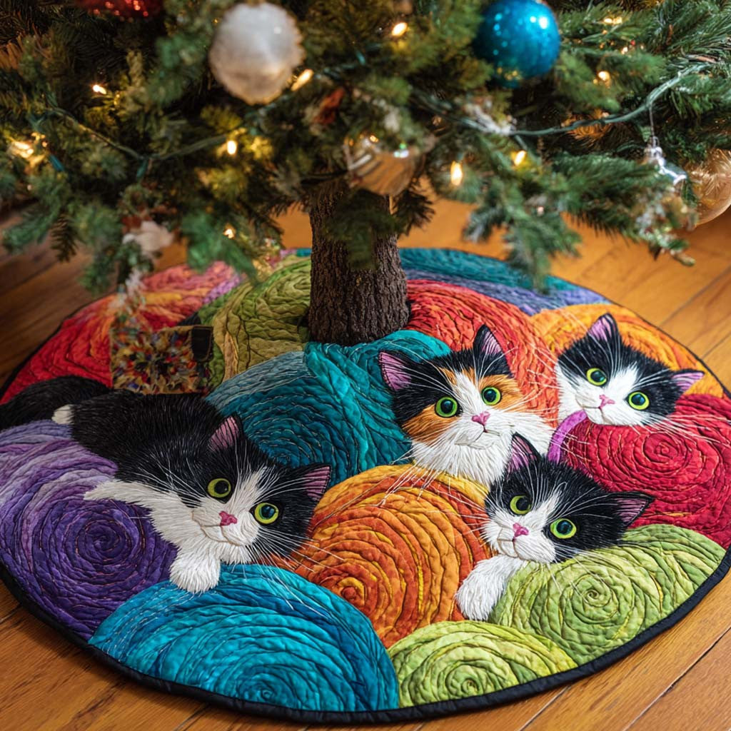 Yarn Haven Quilted Christmas Tree Skirt - Round Christmas Tree Decoration - Holiday Home Decor