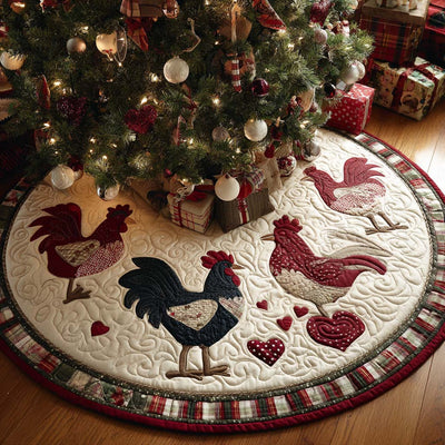 Farmyard Charm Quilted Christmas Tree Skirt - Round Christmas Tree Decoration - Holiday Home Decor