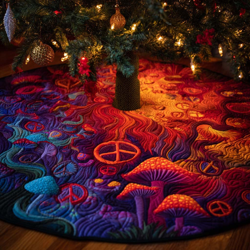 Lava Dream Spiral Quilted Christmas Tree Skirt - Round Christmas Tree Decoration - Holiday Home Decor