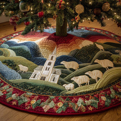 Shepherd Peace Quilted Christmas Tree Skirt - Round Christmas Tree Decoration - Holiday Home Decor