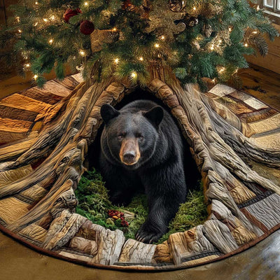 Forest Bear Retreat Quilted Christmas Tree Skirt - Round Christmas Tree Decoration - Holiday Home Decor