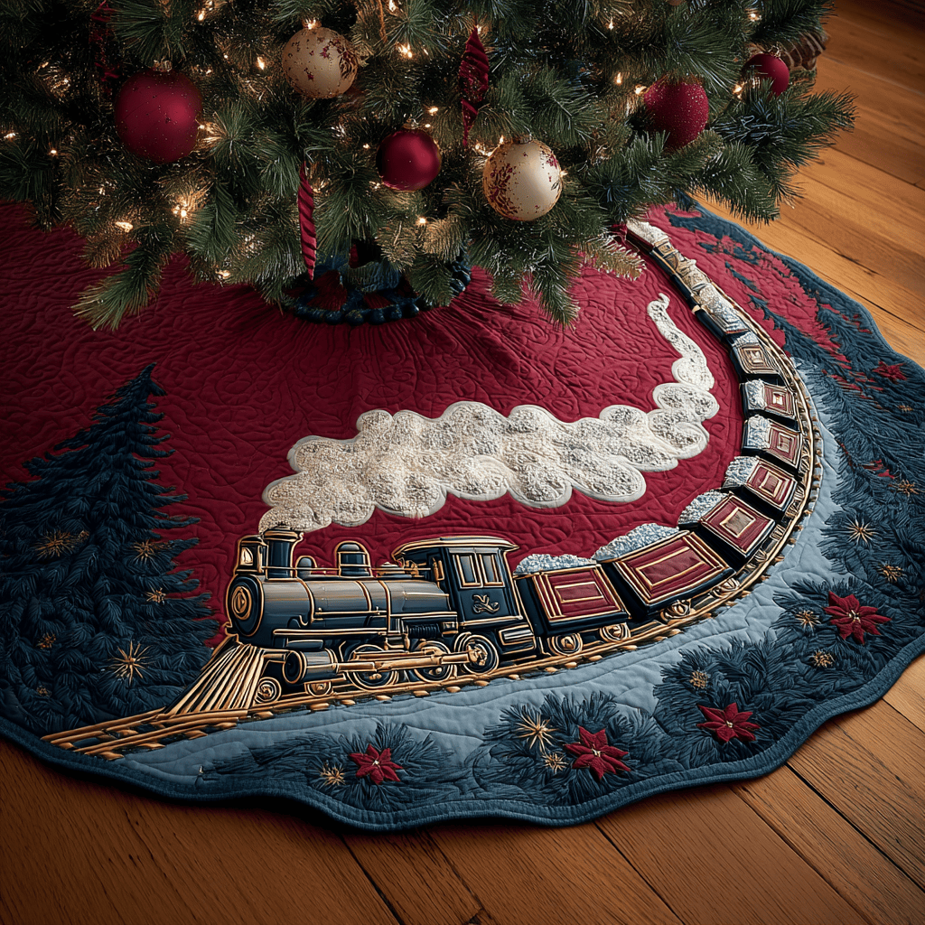 Holiday Journey Quilted Christmas Tree Skirt - Round Christmas Tree Decoration - Holiday Home Decor