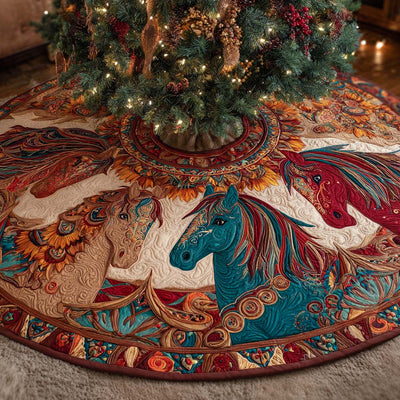 Sunfire Spirit Quilted Christmas Tree Skirt - Round Christmas Tree Decoration - Holiday Home Decor