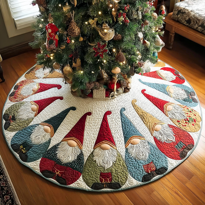 Gnome Magic Quilted Christmas Tree Skirt - Round Gnome Christmas Tree Decoration - Holiday Home Decor