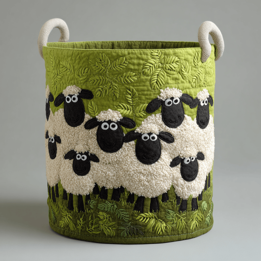 Cozy Sheep Quilted Laundry Basket - Fabric Laundry Hamper - Housewarming Gift for Mom