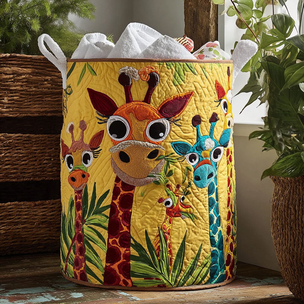 Giraffic Park Quilted Laundry Basket - Fabric Laundry Hamper - Housewarming Gift for Mom