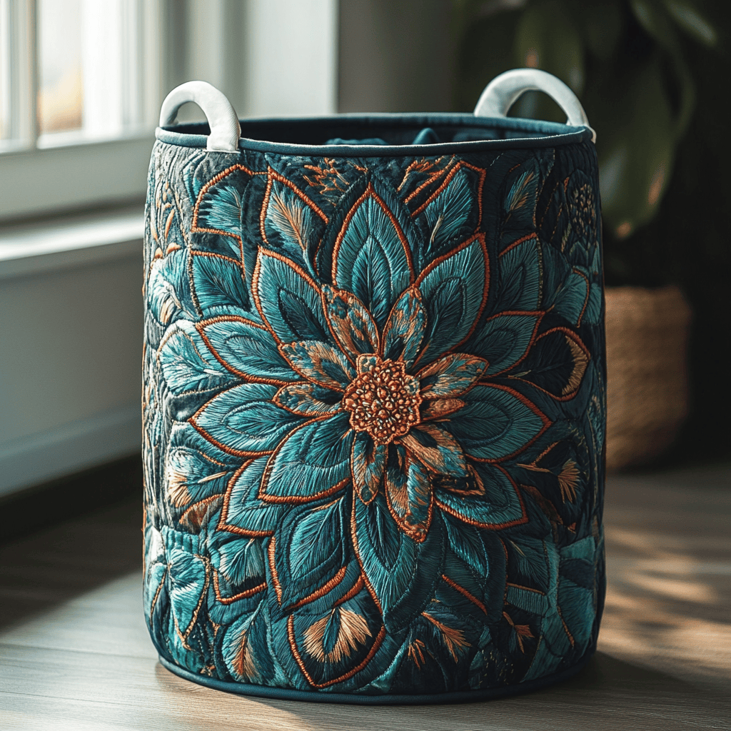 Mystic Petals Quilted Laundry Basket - Fabric Laundry Hamper - Housewarming Gift for Mom