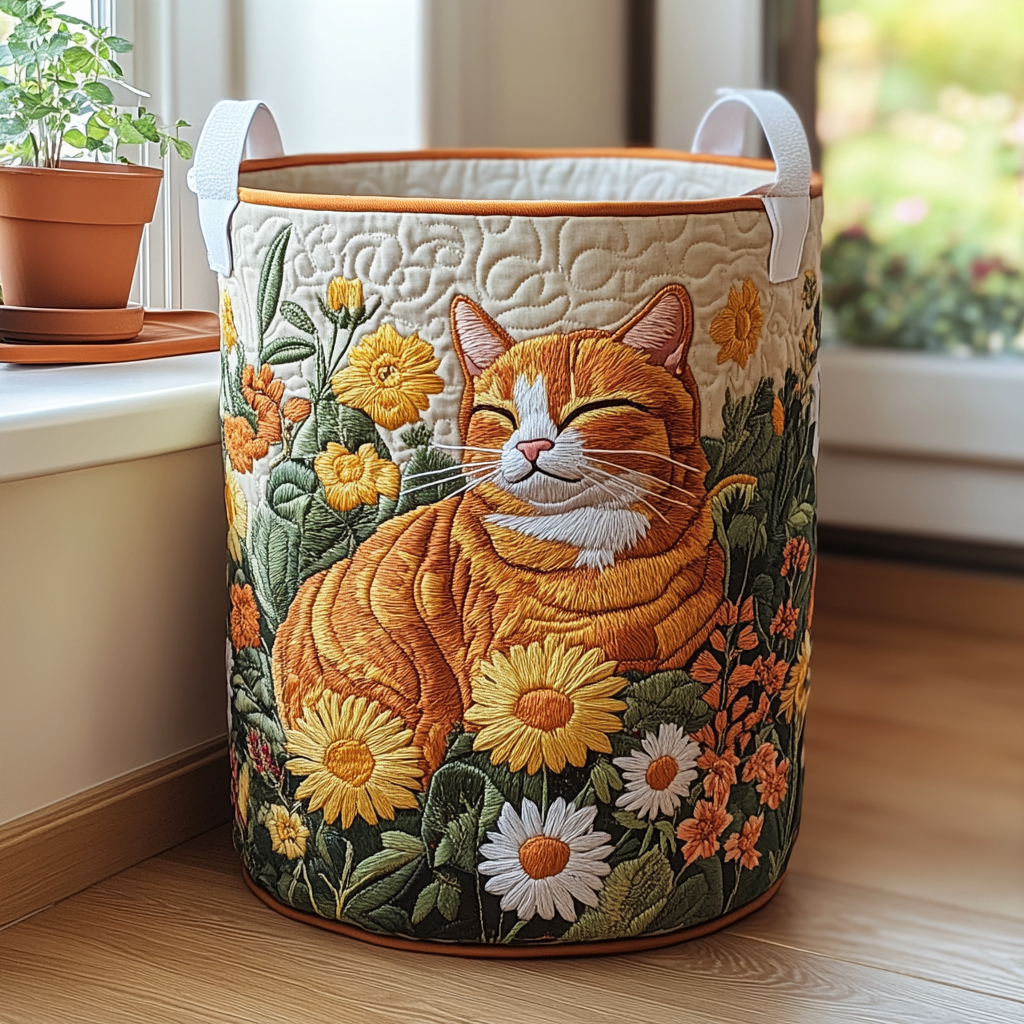 Forest Cat Quilted Laundry Basket - Fabric Laundry Hamper - Housewarming Gift for Mom